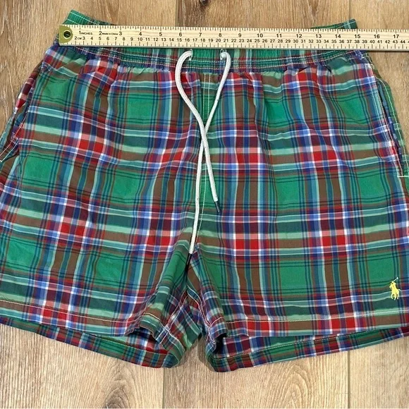 VTG Polo Ralph Lauren Swim Short Mens Trunks Large Plaid Pony Logo Lined Preppy - Picture 4 of 11